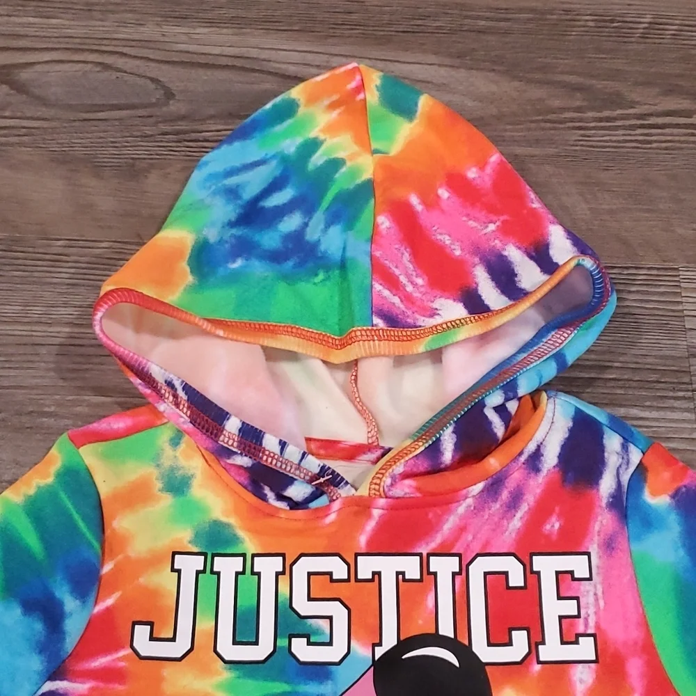 Justice Tie Dye Tucan Fruit Loops Hooded Sweatshirt Size XS
